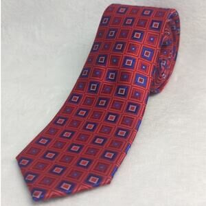 Peter Thomas Neck Tie Red Blue Geometric 100% Silk Preppy Workwear‎ Party Formal